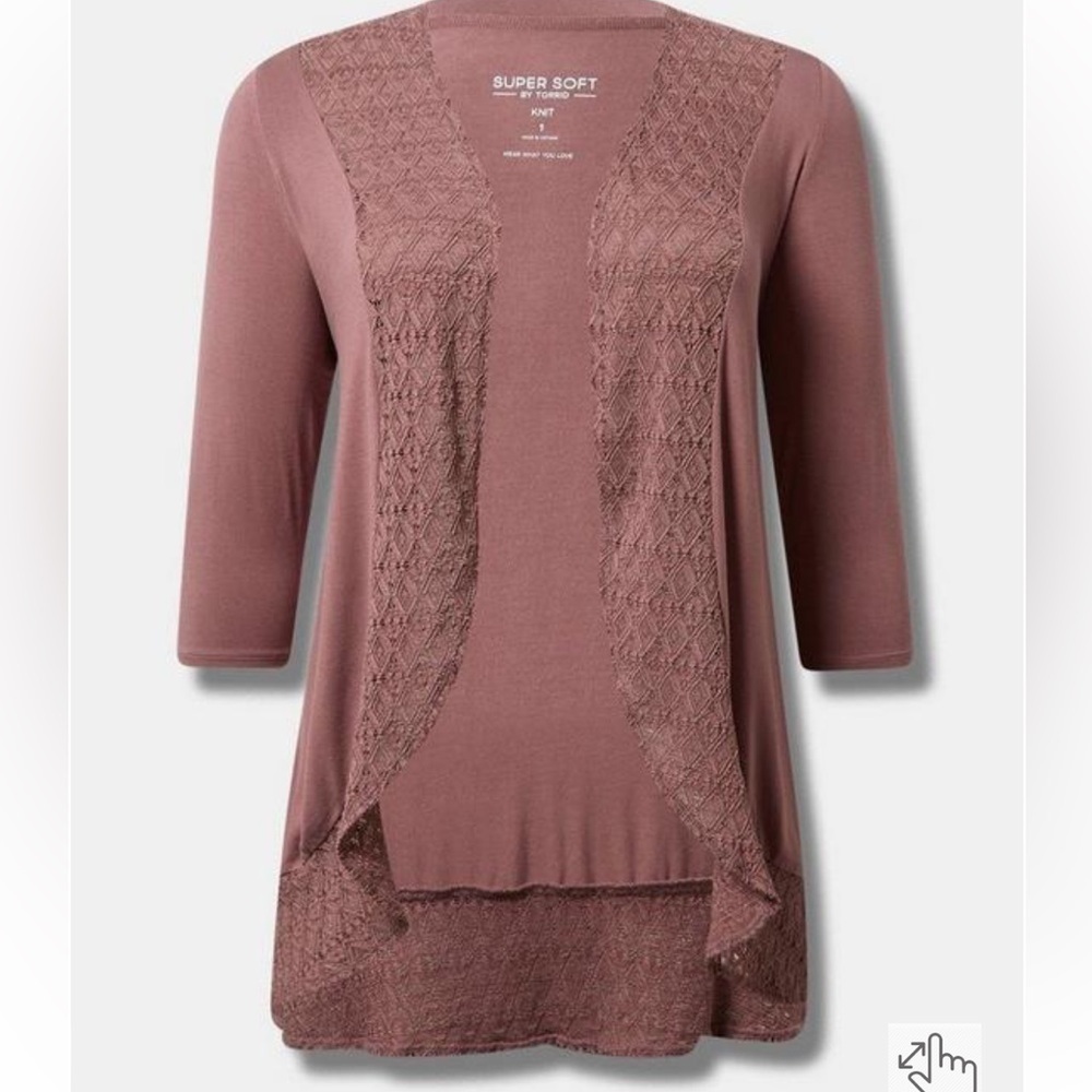 NWT ❤️ Torrid Super Soft 3/4 Sleeve Drape Front Lightweight Cardigan Top Rose, L - Picture 6 of 9